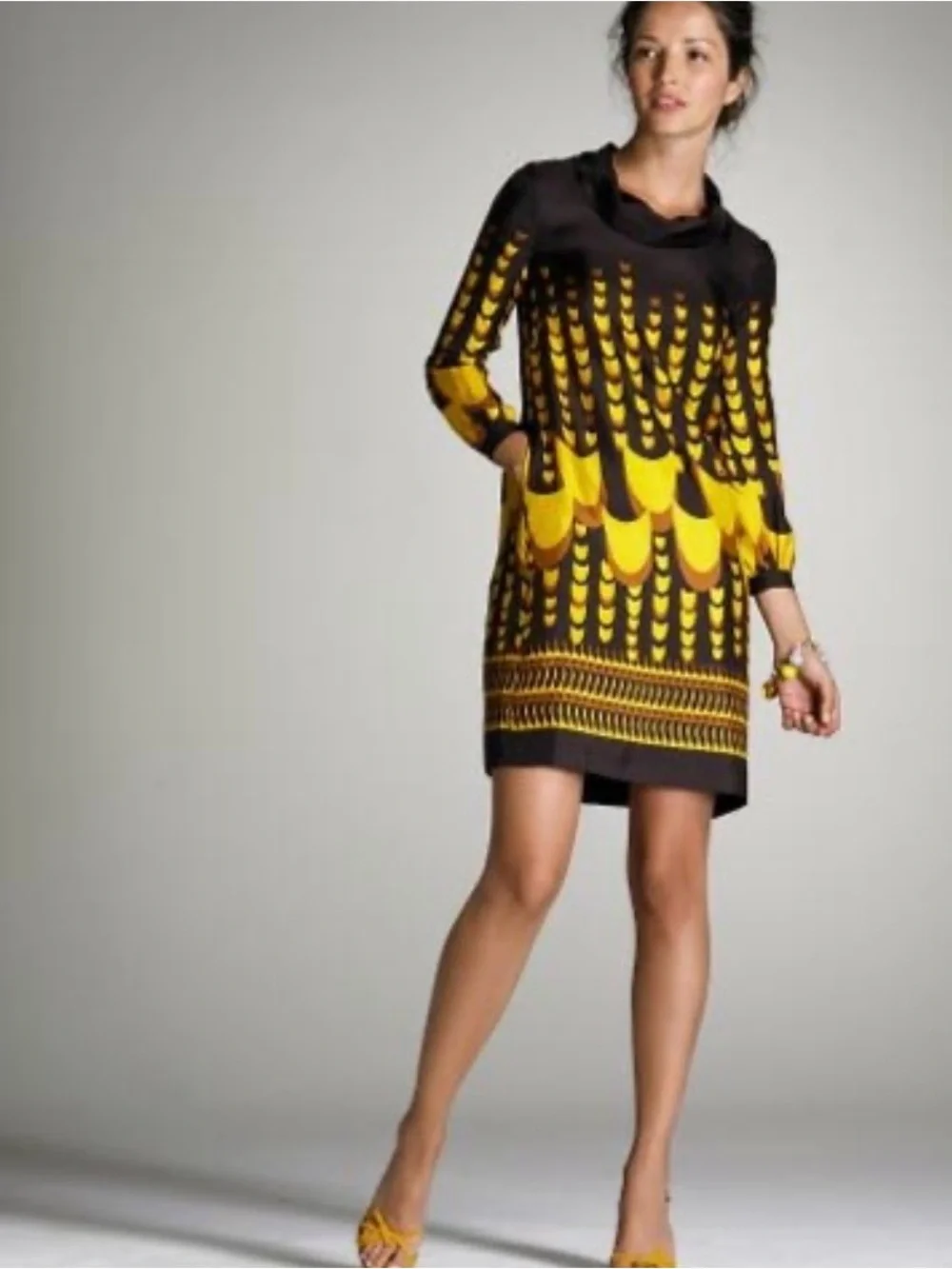 J. Crew Collection Silk Mod Mini Dress Retro Roll Neck 2008‎ Vintage Size 4